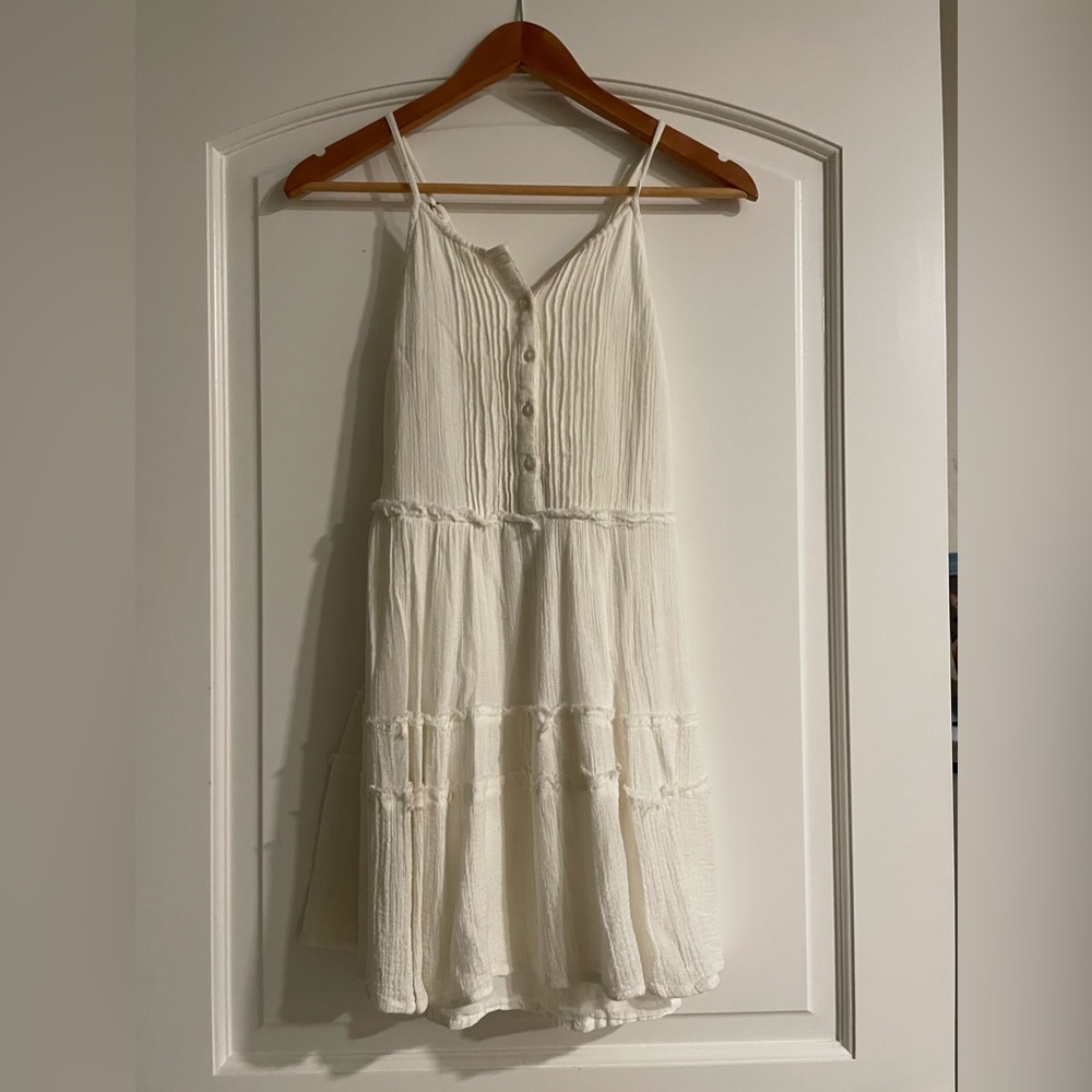 O’Neill White Tiered Spaghetti-Strap Mini Cotton Dress